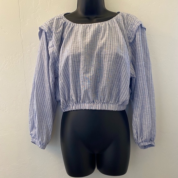 Zara blue & white strip crop blouse size XS - Picture 1 of 11